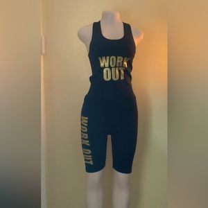 Black and Gold letters 2 piece workout stretch pants and top set